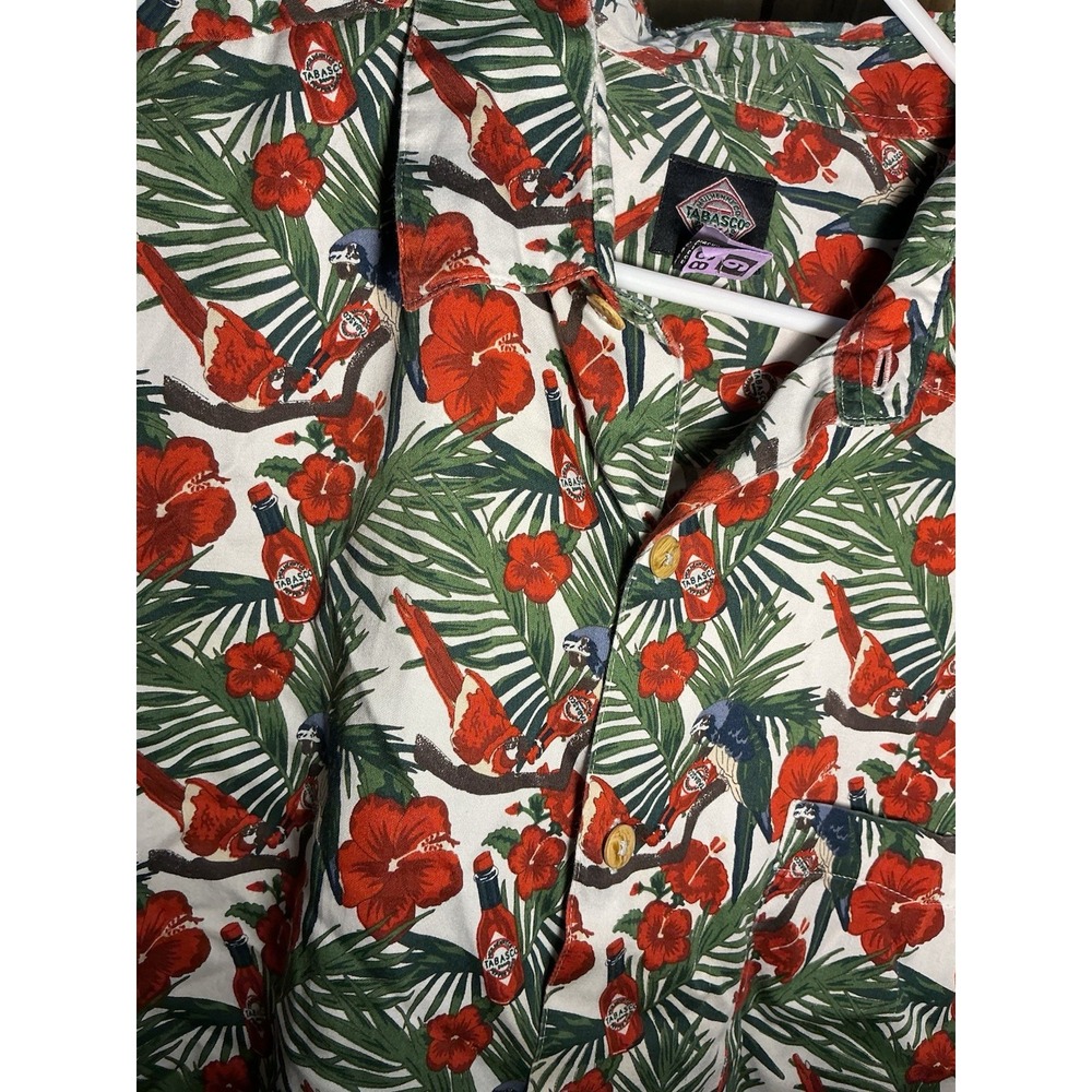 Tabasco Hawaiian Short Sleeve Cotton Shirt Mens 2XL Parrots and Flowers